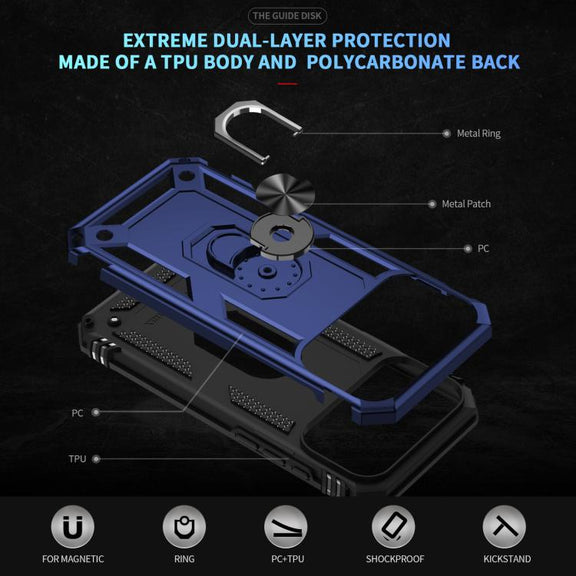 For iPhone 17 Pro Max Shockproof TPU Hybrid PC Phone Case with Holder(Blue)
