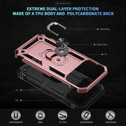 For iPhone 17 Pro Max Shockproof TPU Hybrid PC Phone Case with Holder(Rose Gold)