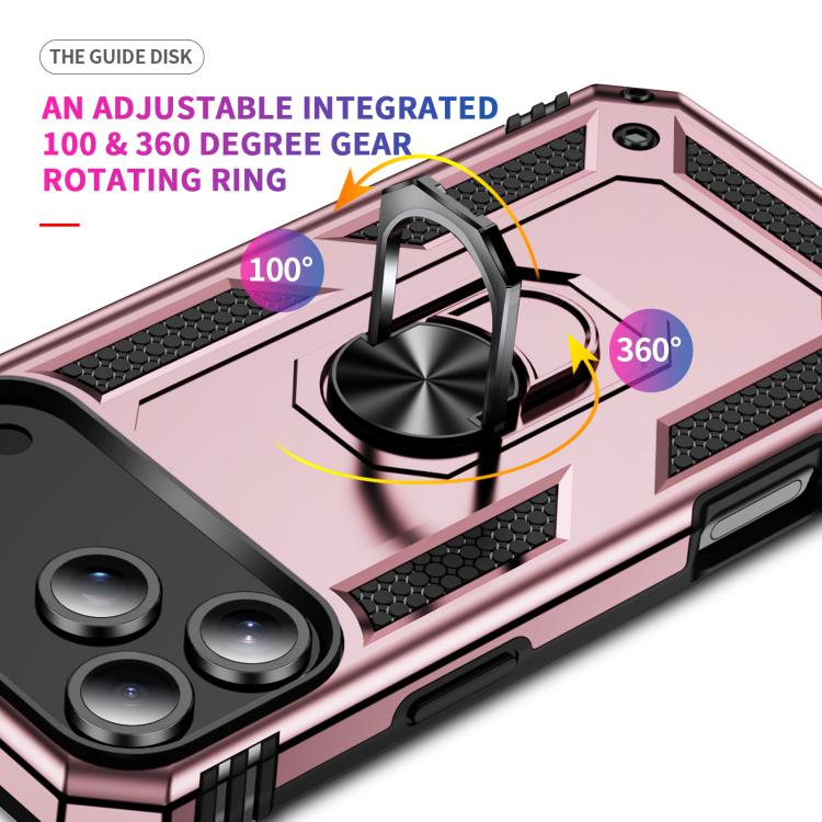 For iPhone 17 Pro Max Shockproof TPU Hybrid PC Phone Case with Holder(Rose Gold)