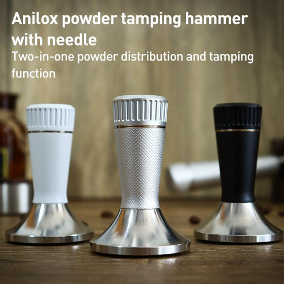 53.3mm Mesh Texture with Needle Coffee Powder Pressing Hammer Stainless Steel Cloth Powder(Black)