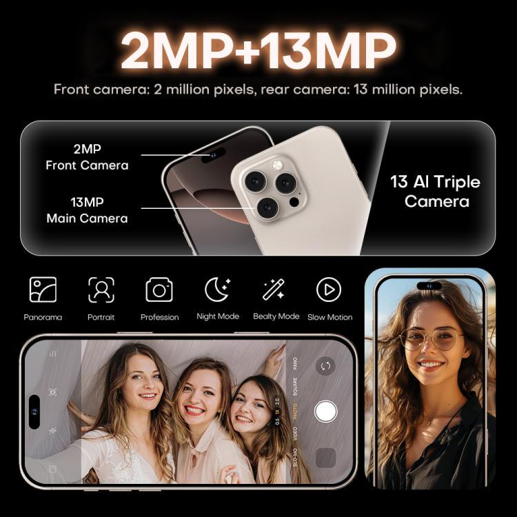 I16 Pro Max / PDQ6, 4GB+64GB, 6.58 inch Android 10 MTK6739 Quad Core, Network: 4G, Dual SIM, Plug:EU Plug(Black)