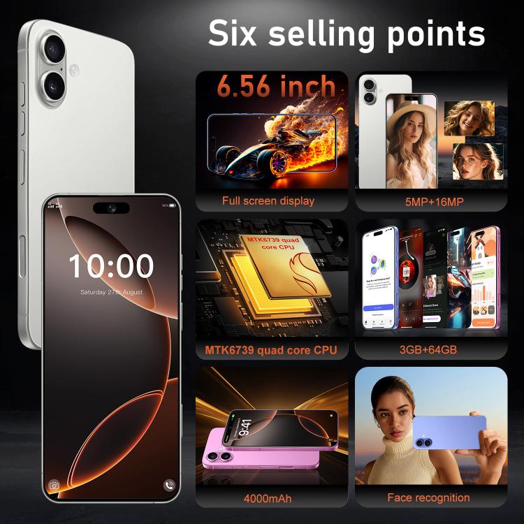 I16 Plus / RAi5, 3GB+64GB, 6.56 inch Android 10 MTK6739 Quad Core, Network: 4G, Dual SIM, Plug:UK Plug(White)