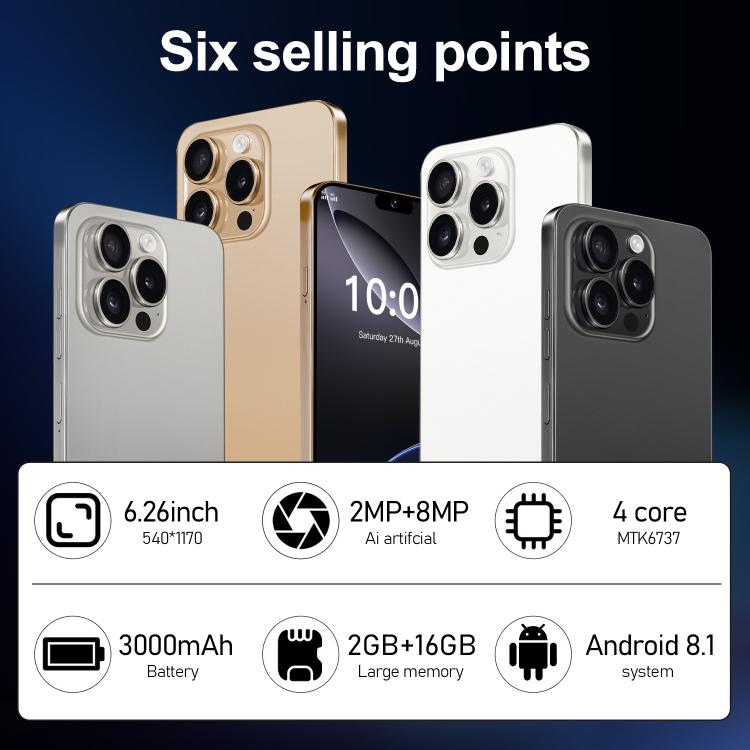 I16 Pro Max / ZPT93, 2GB+16GB, 6.26 inch Android 8.1 MTK6737 Quad Core, Network: 4G, Dual SIM, Plug:EU Plug(White)