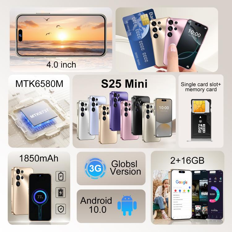 S25 Mini / ZKM10, 2GB+16GB, 4.0 inch Android 10 MTK6580M Quad Core, Network: 3G, Dual SIM(Silver)