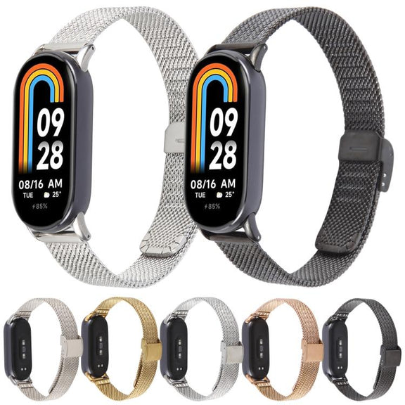 For Xiaomi Smart Band 9 / 8 Integrated Buckle Embossed Milanese Metal Watch Band(Gold)