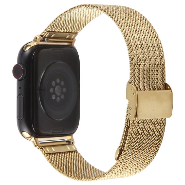 For Apple Watch 46mm / 49mm / 45mm / 44mm Integrated Buckle Embossed Thick Milanese Metal Watch Band(Gold)