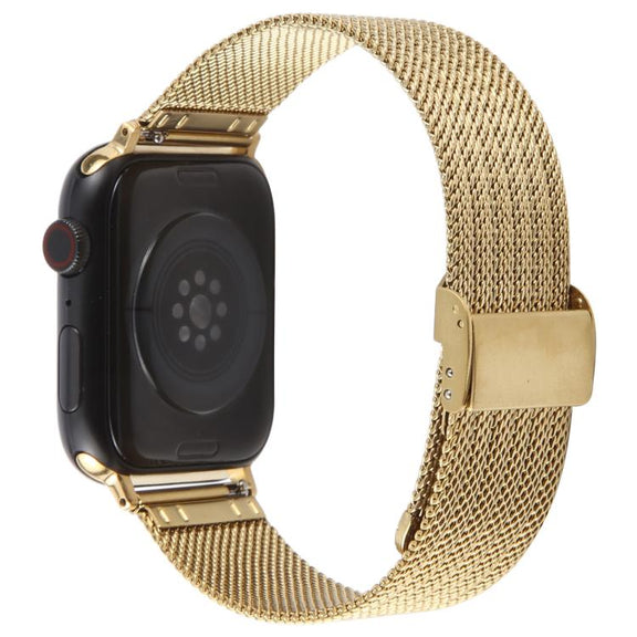 For Apple Watch 42mm / 41mm / 40mm / 38mm Integrated Buckle Embossed Thick Milanese Metal Watch Band(Gold)