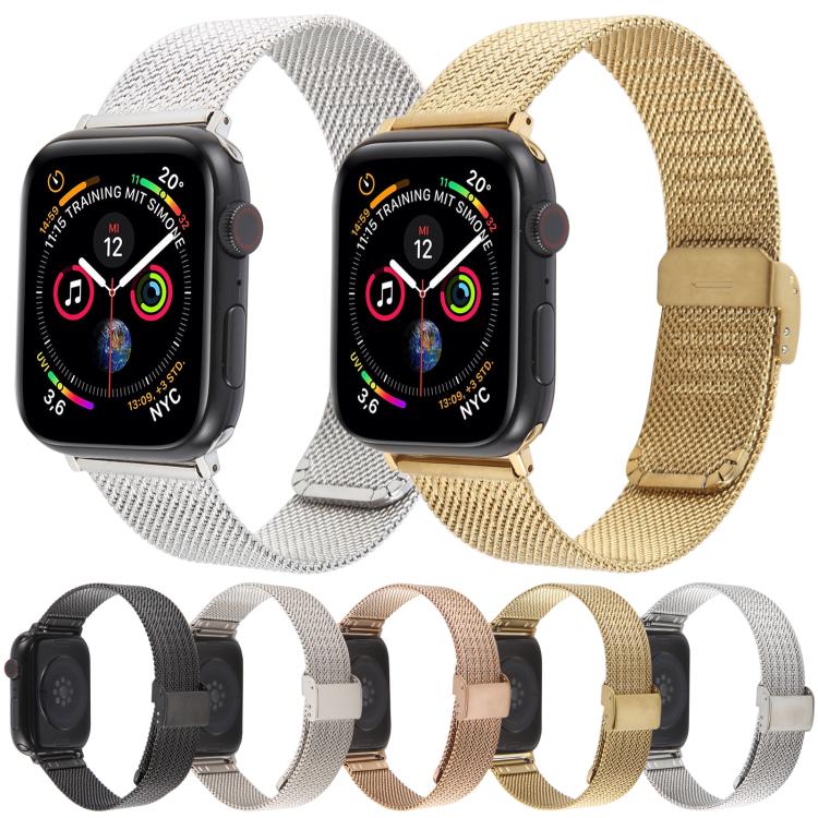 For Apple Watch 46mm / 49mm / 45mm / 44mm Integrated Buckle Embossed Thick Milanese Metal Watch Band(Gold)