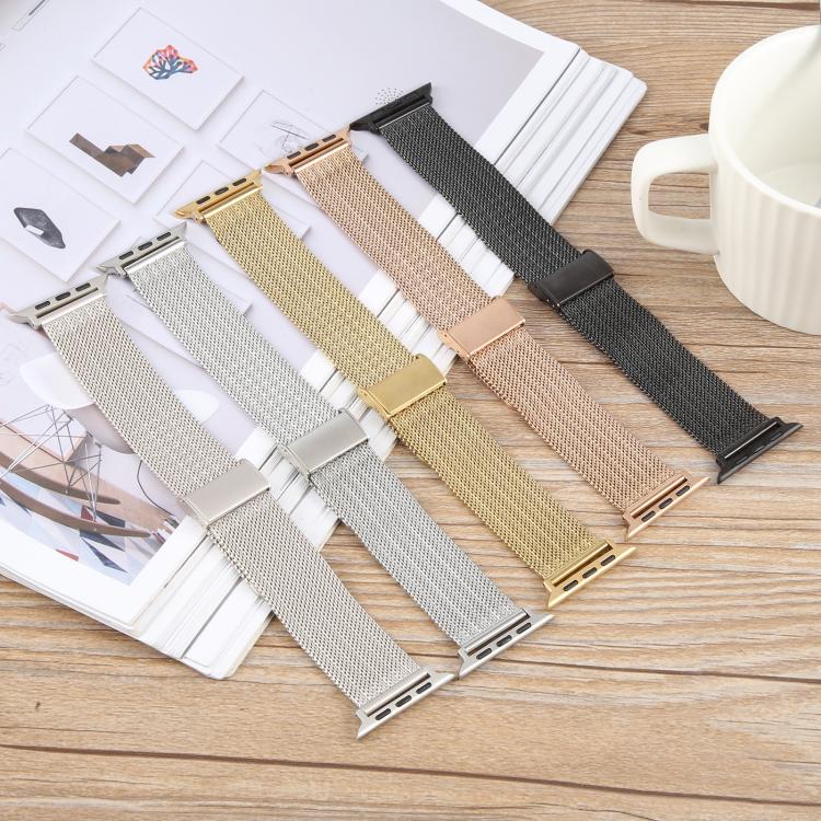 For Apple Watch 46mm / 49mm / 45mm / 44mm Integrated Buckle Embossed Thick Milanese Metal Watch Band(Gold)
