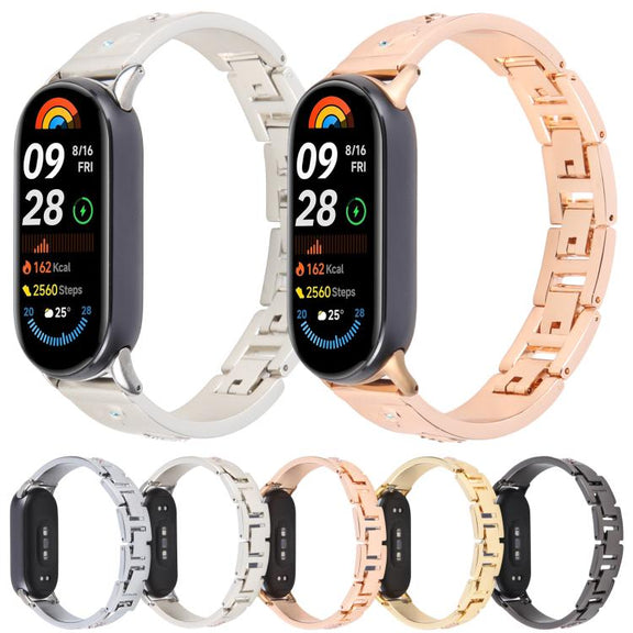 For Xiaomi Smart Band 9 / 8 Diamond Quick Release Chain Bracelet Metal Watch Band(Rose Gold)