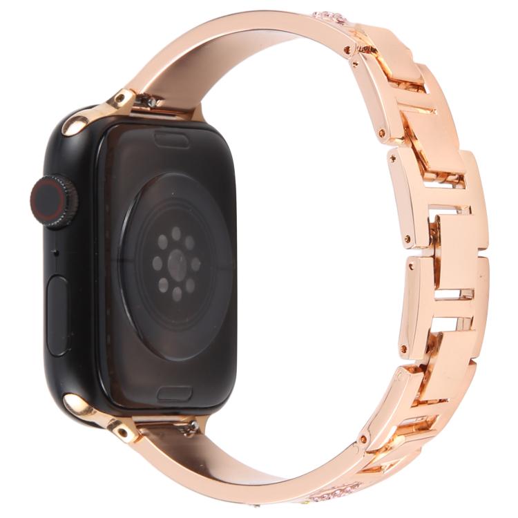 For Apple Watch 46mm / 49mm / 45mm / 44mm Diamond Quick Release Chain Bracelet Metal Watch Band(Rose Gold)