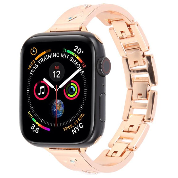 For Apple Watch 46mm / 49mm / 45mm / 44mm Diamond Quick Release Chain Bracelet Metal Watch Band(Rose Gold)
