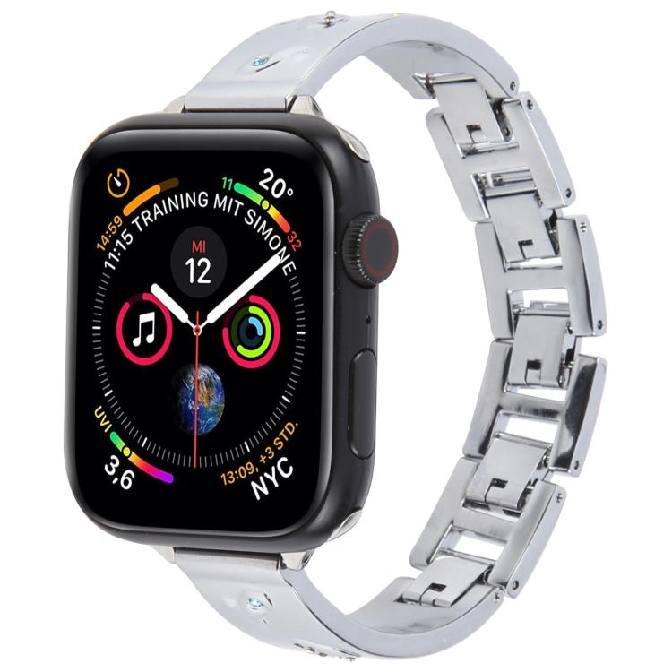 For Apple Watch 42mm / 41mm / 40mm / 38mm Diamond Quick Release Chain Bracelet Metal Watch Band(Silver)