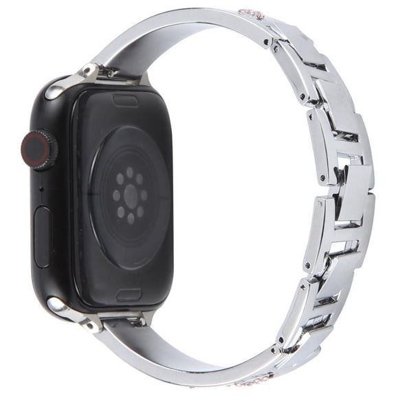 For Apple Watch 42mm / 41mm / 40mm / 38mm Diamond Quick Release Chain Bracelet Metal Watch Band(Silver)