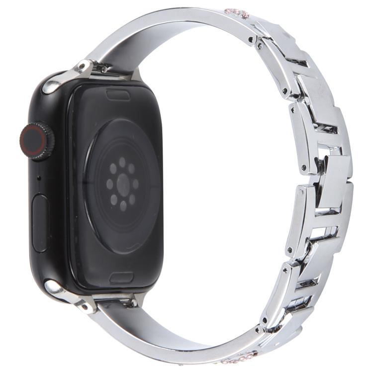 For Apple Watch 42mm / 41mm / 40mm / 38mm Diamond Quick Release Chain Bracelet Metal Watch Band(Silver)
