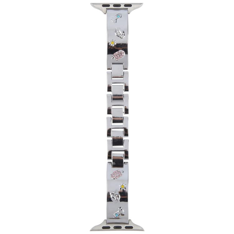 For Apple Watch 42mm / 41mm / 40mm / 38mm Diamond Quick Release Chain Bracelet Metal Watch Band(Silver)