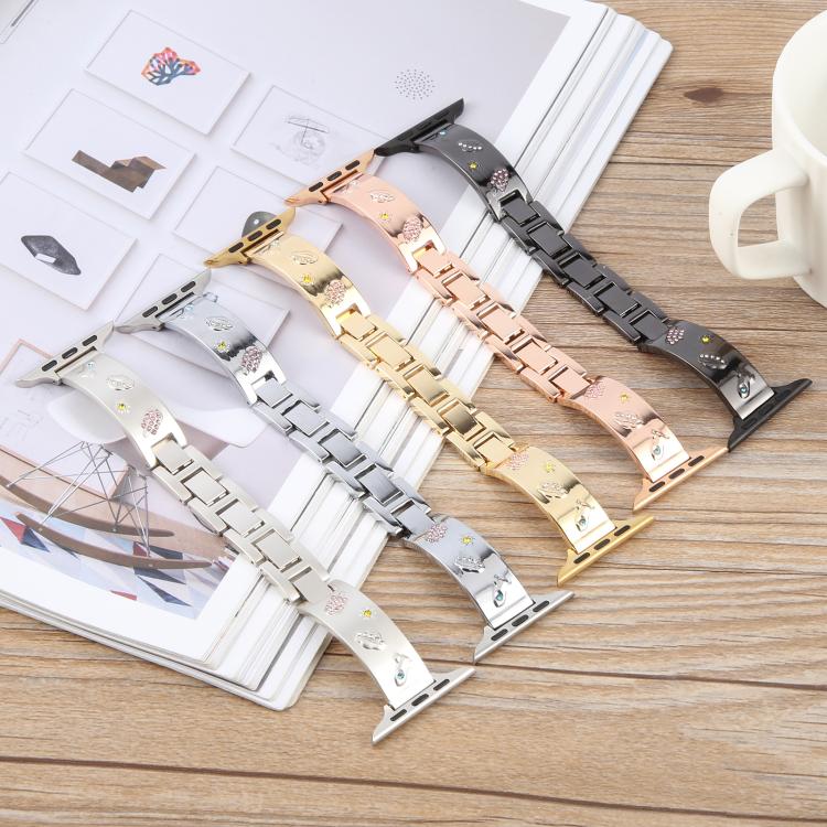 For Apple Watch 42mm / 41mm / 40mm / 38mm Diamond Quick Release Chain Bracelet Metal Watch Band(Silver)