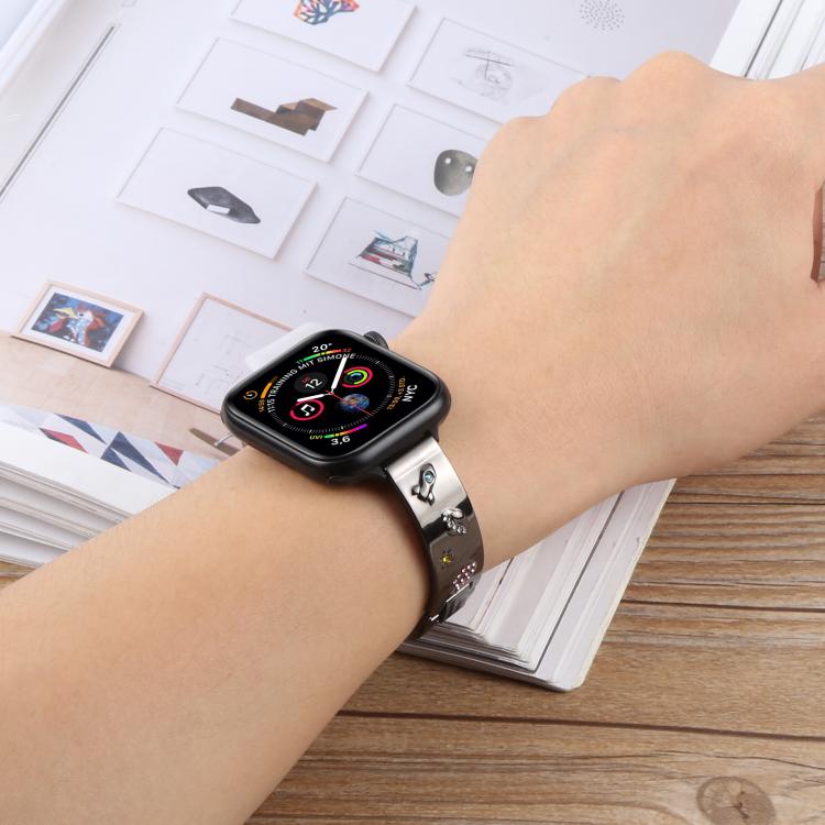 For Apple Watch 42mm / 41mm / 40mm / 38mm Diamond Quick Release Chain Bracelet Metal Watch Band(Silver)