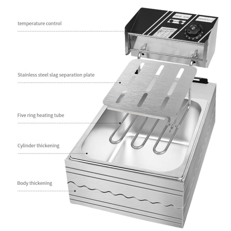 Multifunctional Commercial Stainless Steel Thick Electric Fryer Electric Boiler, Single Cylinder 6L+Timer(US Plug)