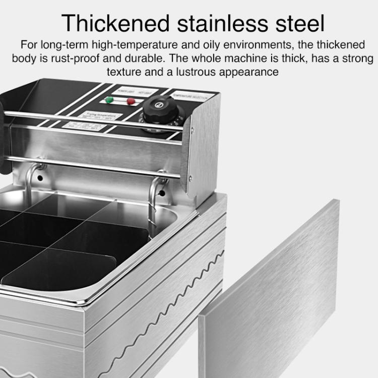 Multifunctional Commercial Stainless Steel Thick Electric Fryer Electric Boiler, Single Cylinder 6L+Timer(US Plug)
