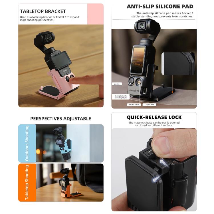 For DJI OSMO Pocket 3 Sunnylife Multifunctional Magnetic Mount Tabletop Base Bracket(Orange)
