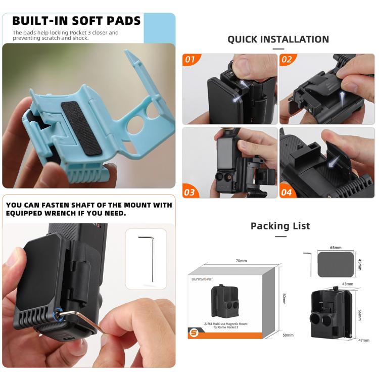 For DJI OSMO Pocket 3 Sunnylife Multifunctional Magnetic Mount Tabletop Base Bracket(Black)