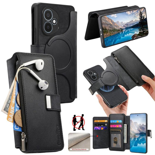 For Honor 400 Global 156.5mm CaseNeo MagSafe RFID Anti-theft Zipper Wallet Retro Leather Phone Case(Black)