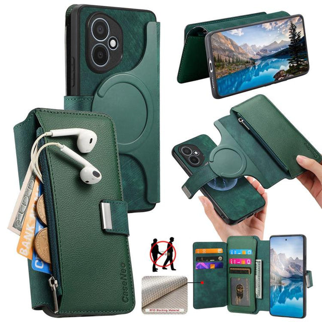 For Honor 400 Global 156.5mm CaseNeo MagSafe RFID Anti-theft Zipper Wallet Retro Leather Phone Case(Green)