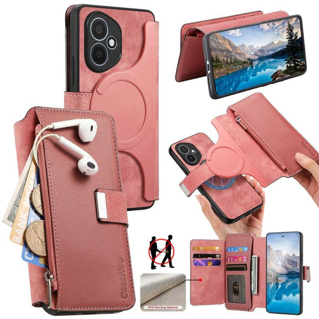 For Honor 400 Global 156.5mm CaseNeo MagSafe RFID Anti-theft Zipper Wallet Retro Leather Phone Case(Pink)