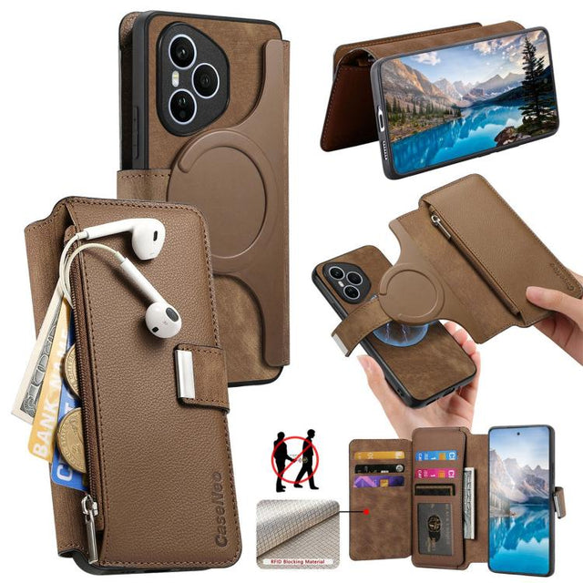 For Honor 400 Pro Global 160.8mm CaseNeo MagSafe RFID Anti-theft Zipper Wallet Retro Leather Phone Case(Brown)