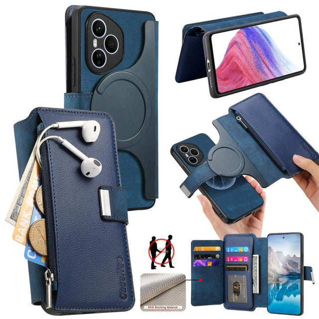 For Honor 400 Pro Global 160.8mm CaseNeo MagSafe RFID Anti-theft Zipper Wallet Retro Leather Phone Case(Blue)