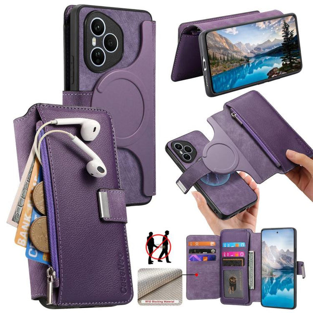 For Honor 400 Pro Global 160.8mm CaseNeo MagSafe RFID Anti-theft Zipper Wallet Retro Leather Phone Case(Purple)