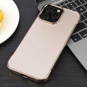 For iPhone 16e Electroplating Frameless Frosted Anti-Glare PC MagSafe Phone Case(Desert Gold)