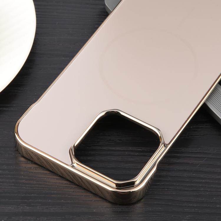 For iPhone 16e Electroplating Frameless Frosted Anti-Glare PC MagSafe Phone Case(Desert Gold)