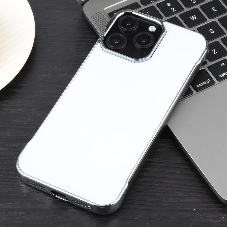 For iPhone 16 Pro Max Electroplating Frameless Frosted Anti-Glare PC MagSafe Phone Case(Silver White)