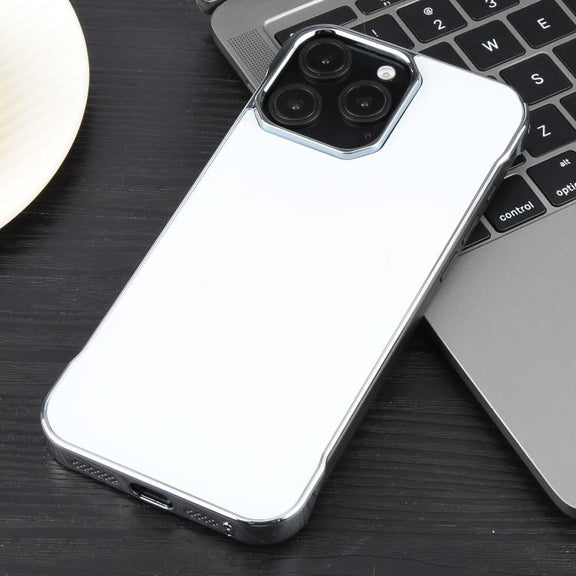 For iPhone 16 Pro Max Electroplating Frameless Frosted Anti-Glare PC MagSafe Phone Case(Silver White)