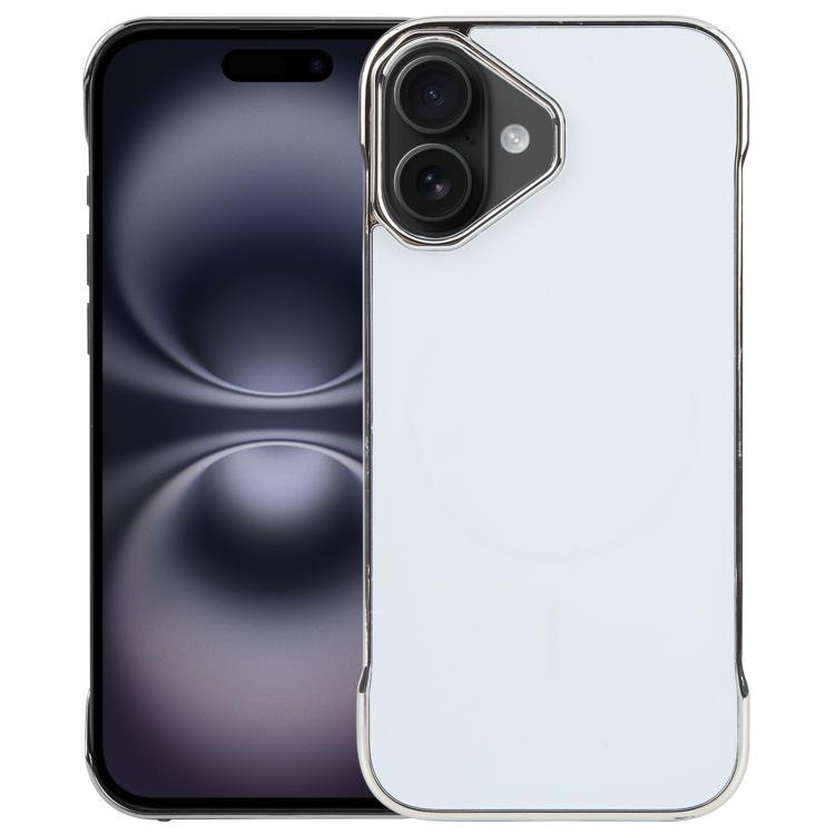 For iPhone 16 Plus Electroplating Frameless Frosted Anti-Glare PC MagSafe Phone Case(Silver White)