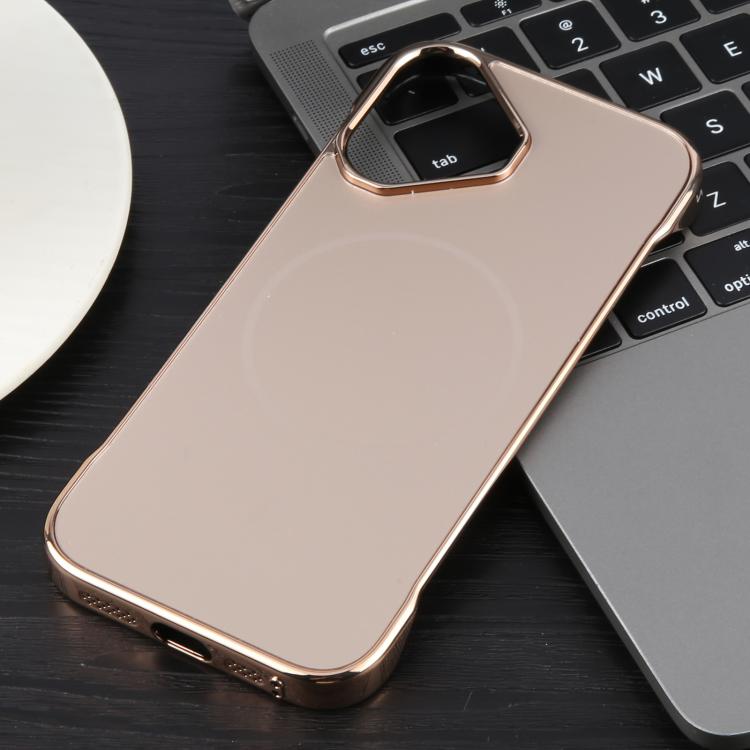 For iPhone 16 Electroplating Frameless Frosted Anti-Glare PC MagSafe Phone Case(Desert Gold)