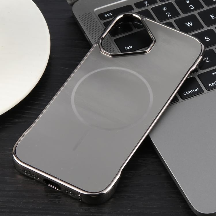 For iPhone 16 Electroplating Frameless Frosted Anti-Glare PC MagSafe Phone Case(Titanium Gray)