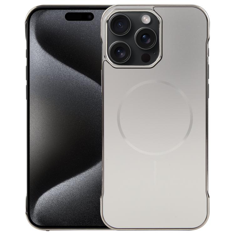 For iPhone 15 Pro Max Electroplating Frameless Frosted Anti-Glare PC MagSafe Phone Case(Titanium Gray)