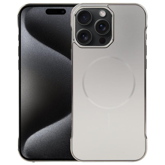 For iPhone 15 Pro Max Electroplating Frameless Frosted Anti-Glare PC MagSafe Phone Case(Titanium Gray)