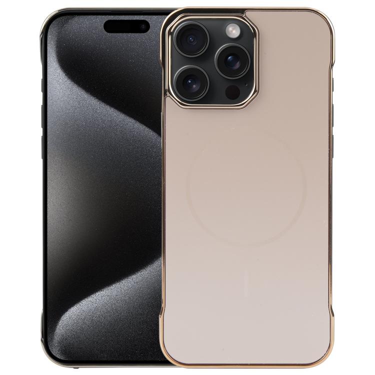 For iPhone 15 Pro Electroplating Frameless Frosted Anti-Glare PC MagSafe Phone Case(Desert Gold)