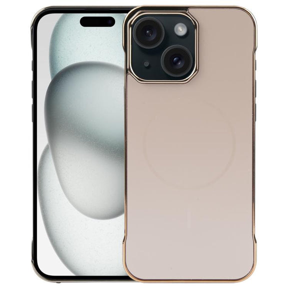 For iPhone 15 Plus / 14 Plus Electroplating Frameless Frosted Anti-Glare PC MagSafe Phone Case(Desert Gold)