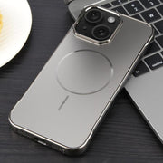 For iPhone 15 Electroplating Frameless Frosted Anti-Glare PC MagSafe Phone Case(Titanium Gray)
