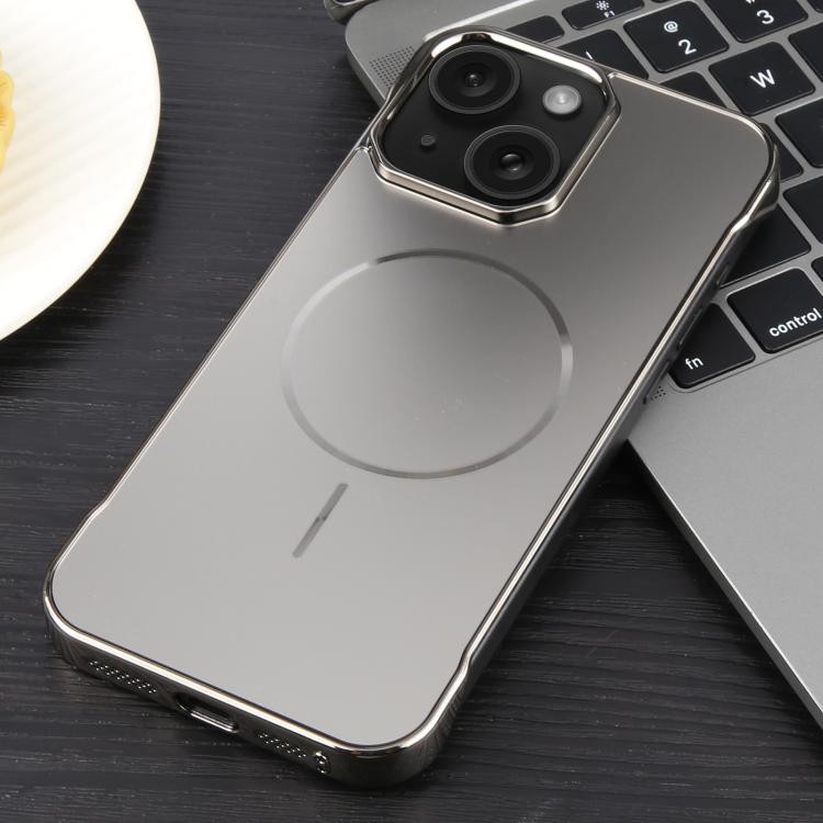 For iPhone 15 Electroplating Frameless Frosted Anti-Glare PC MagSafe Phone Case(Titanium Gray)