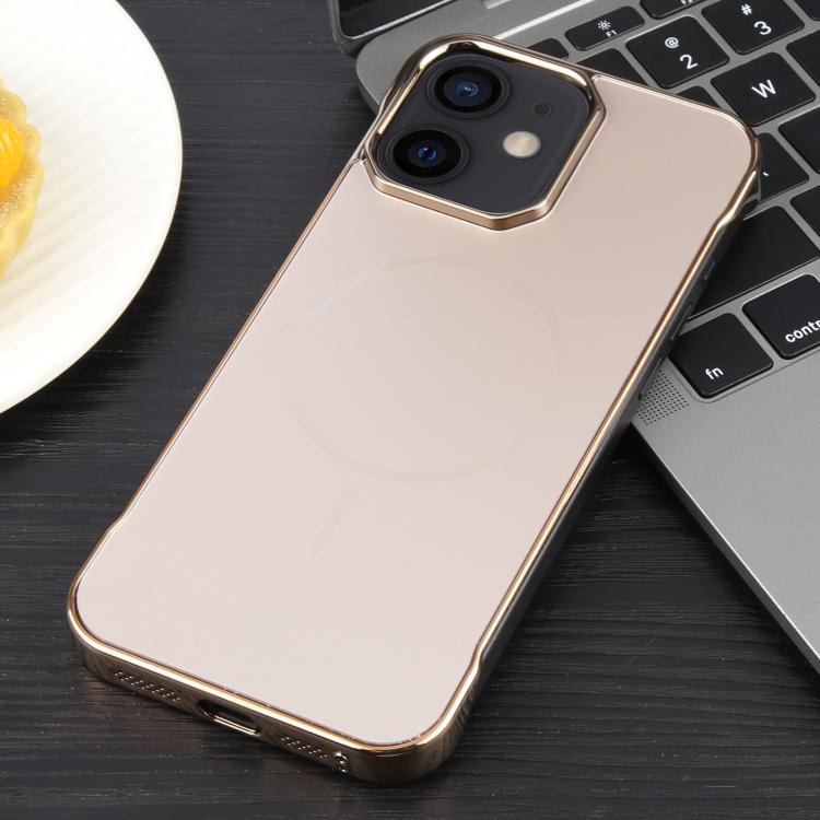 For iPhone 12 / 12 Pro Electroplating Frameless Frosted Anti-Glare PC MagSafe Phone Case(Desert Gold)