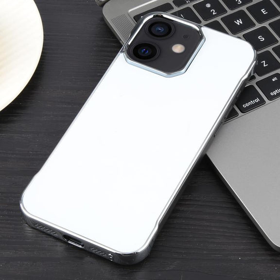 For iPhone 12 / 12 Pro Electroplating Frameless Frosted Anti-Glare PC MagSafe Phone Case(Silver White)