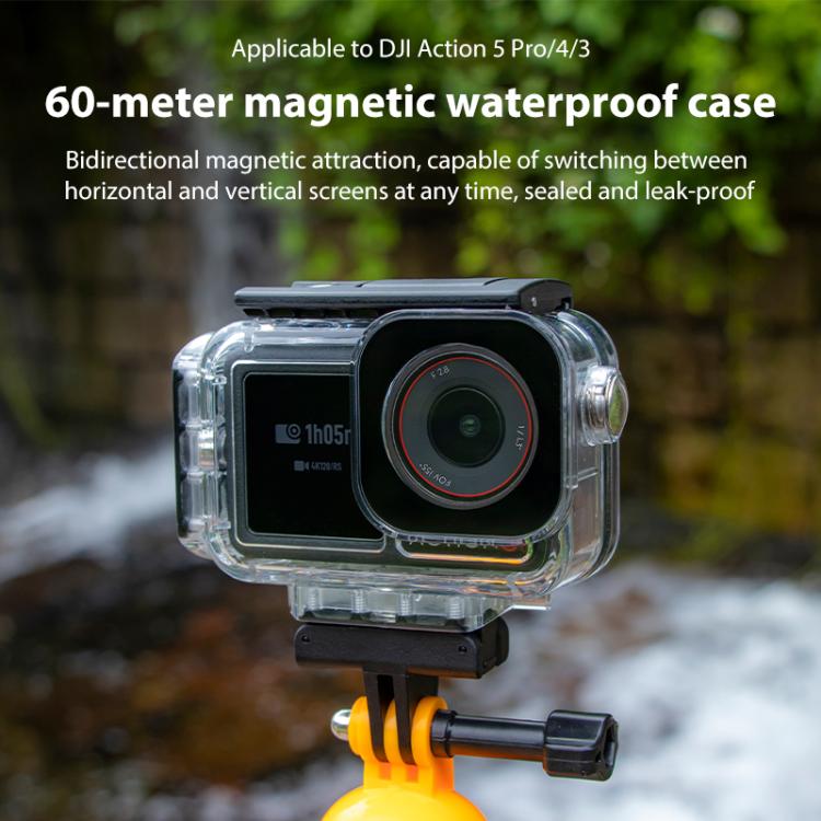 For DJI Osmo Action 5 Pro Magnetic 60m Water-resistant Case Diving Water-resistant Case