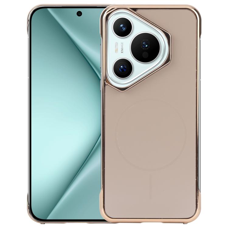 For Huawei Pura 70 Electroplating Frameless Frosted Anti-Glare PC MagSafe Phone Case(Desert Gold)