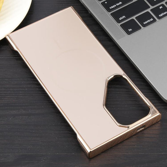For Samsung Galaxy S22 Ultra 5G Electroplating Frameless Frosted Anti-Glare PC MagSafe Phone Case(Desert Gold)